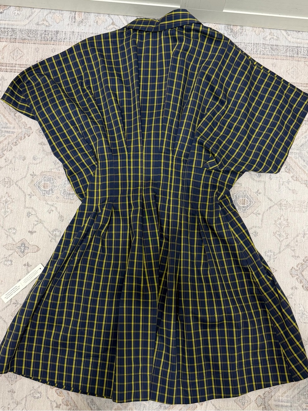 Anthropologie Tobie Mini Checked Short Sleeve Shirt Dress in Navy and Yellow - Picture 5 of 7